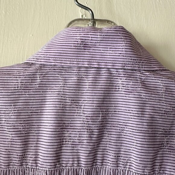Cropped Bugatchi Button Up Shirt Medium Embroidered-Look Jacquard Purple Stripe - Picture 5 of 6